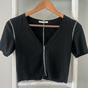 ZARA Trafaluc black exposed seam boho Vneck crop top size small